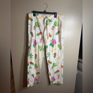 Aegean Apparel Aloha Tropical Print Cotton Pants Pineapple Hula Large